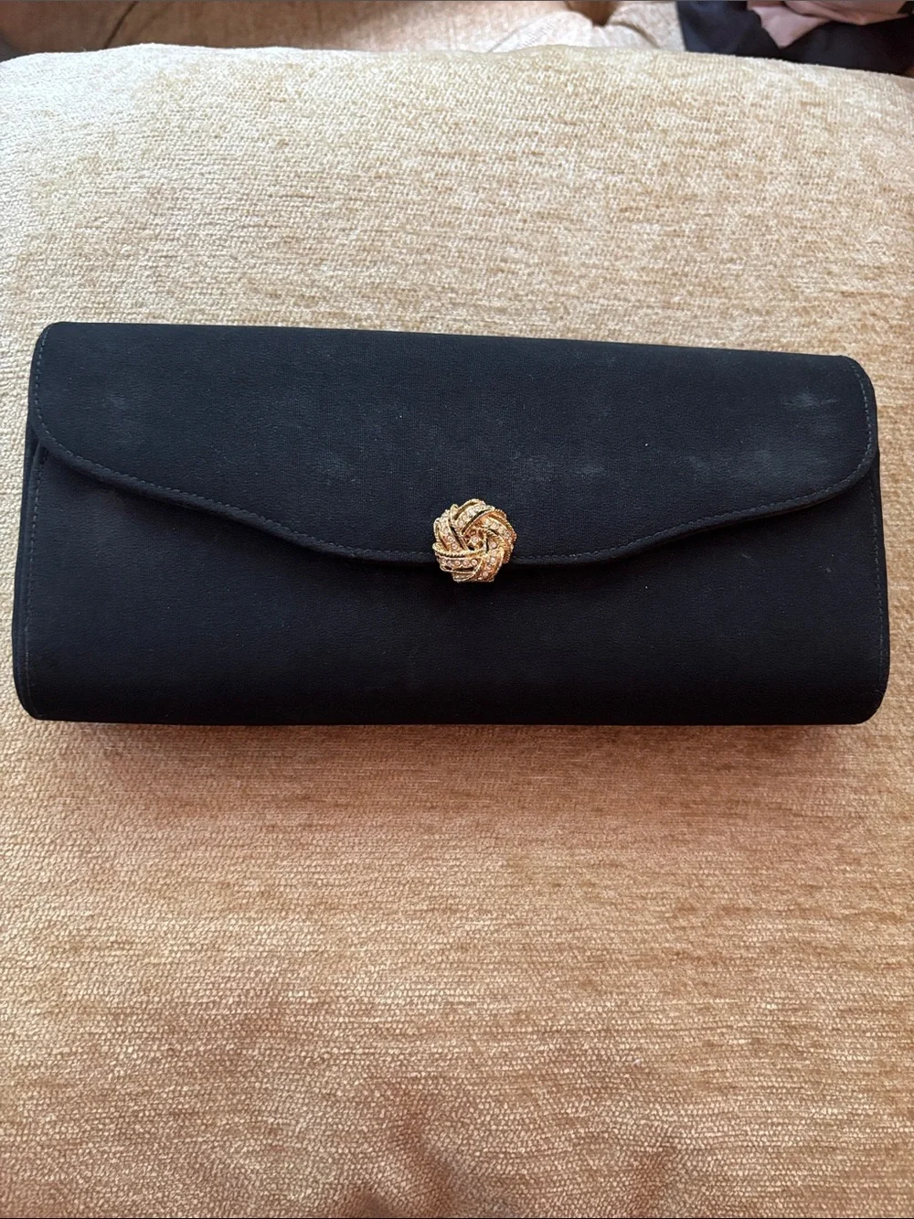 Walborg Black Evening Clutch with Gold Knot Accent